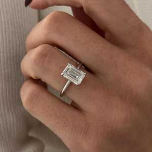 3 Carat <b>Emerald</b> Cut Lab Grown Diamond Hidden Halo <b>Ring</b> , Thin 1.5MM <b>Band</b> 3ct Diamond Proposal <b>Ring</b> , IGI Certified - Product Image 6
