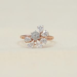 Anillo de Moissanita Brillante con Corte Pera y Redondo en Racimo Floral para Mujer, Plata 925 con Rodio, Regalo Sorpresa para Novias y Amantes - Product Image 2