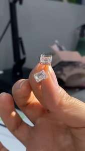 Emerald Cut Lab Grown Diamond <b>Stud</b> Earrings, Minimal Diamond <b>Studs</b> - Product Image 2