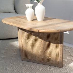 Mesa de Centro Ovalada de Madera con Base de Ratán Vandana Zenova Elara para Decoración Moderna de Sala de Estar - Product Image 4