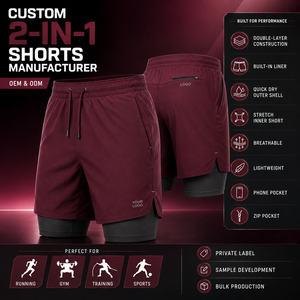 2-In-1 Double <b>Layer</b> Eco-Friendly Waterproof Men's Gym Running Bermuda Shorts Side Pockets Drawstring Waist Elastic Waistband - Product Image 6