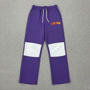 Pantalon de survêtement tricoté décontracté pour homme, bicolore violet et blanc, taille élastique avec cordon de serrage, respirant, pour l'automne, vente en gros - Product Image 4