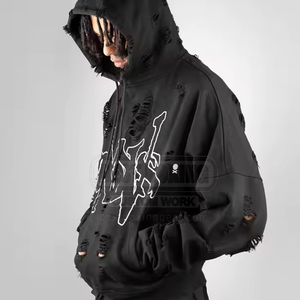 Hoodie tendance en coton mélangé, effet usé, avec logo personnalisé imprimé, couleur unie, nouveau look pour homme - Product Image 3