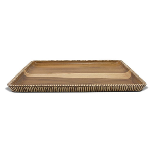 Food Grade Suar Wood With White Coconut <b>Shell</b> Large Square Serving Tray <b>Light</b> Brown Forty And Thirty Centimeters Premium Quality - Product Image 1
