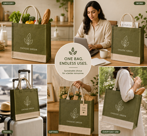 Bolsa de Yute Ecológica Mediana AMANI con Logotipo Personalizado, Asa de Hombro Reutilizable para Compras y Regalos, 33x37x16cm (Bengala Occidental) - Product Image 5
