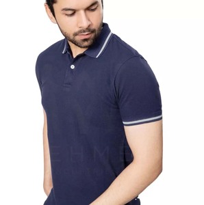 Polo à manches courtes bleu marine pour homme, 100% coton, coupe classique, couleur unie, design tricoté, respirant - Product Image 6