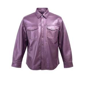เสื้อเชิ้ตหนังสีม่วงสำหรับผู้ชาย แขนยาว ปกคอพับ สีพื้น ระบายอากาศได้ดี น้ำหนัก 220 กรัม เหมาะสำหรับใส่ในฤดูหนาว - Product Image 5
