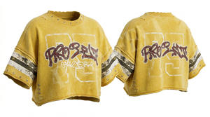 Couleur unie unie délavée à la pierre, coupe courte, style streetwear, vente en gros, épaules tombantes, coupe oversize ample, effet usé, 100% coton, Hip Hop - Product Image 6