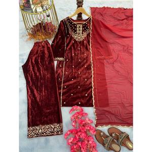 Fancy Women's Wedding Wear Set Embroidered <b>Top</b> Bottom & Dupatta - Product Image 2