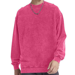 Men's Oversized Crew Neck Sweatshirt Solid <b>Pink</b> Cotton Knitted Pullover Casual Autumn Wear - Product Image 5