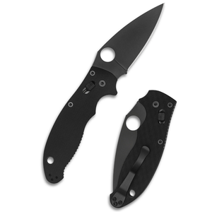 Couteaux pliants en acier inoxydable noir avec trou d'ouverture rond pour le pouce, poignée ergonomique texturée, verrou coulissant et clip de poche - Product Image 2