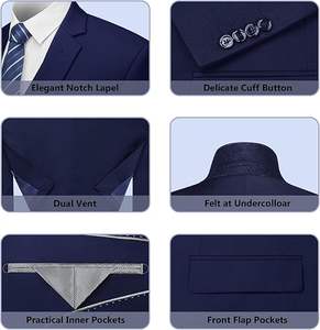 Costume de bureau 3 pièces pour hommes, bleu marine, style smoking, veste, pantalon et blazer, sur mesure, OEM, vente chaude - Product Image 4