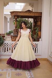 Vestidos Anarkali de Algodón Indio con Lentejuelas y Cuentas Multicolores Bordadas, Listos para Usar, para Bodas y Eventos - Product Image 5