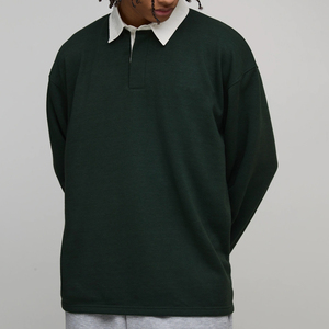 Polo de Manga Larga para Hombre, Color Verde Oscuro, Tejido de Algodón, Estilo Casual, Corte Regular, Diseño con Botones, Antiarrugas - Product Image 1
