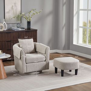 Fauteuil d'appoint moderne en chenille avec repose-pieds, fauteuil pivotant pour salon, coussin de dossier amovible, 2 housses d'accoudoirs - Product Image 5