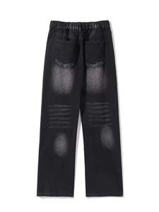Pantalones de mezclilla de cintura media, pierna recta, color liso, estilo utilitario, lavado a la piedra, corte holgado, con dobladillo rasgado, de tela de algodón, estilo casual, para primavera, streetwear, hip hop - Product Image 4