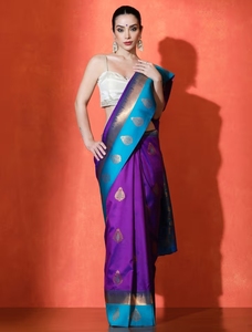 KV <b>Purple</b> Silk Ethnic Designer <b>Saree</b> With Unstitched Blouse - Product Image 3