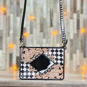 Bolso de Mano de Cuero Genuino con Patrón de Letras y Grabado Floral, Cierre de Cremallera, Correa Única, Moda Femenina, Anti-Robo, Impermeable - Product Image 1