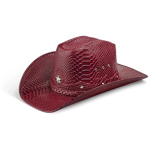Sombrero vaquero occidental personalizado con patrón de piel de serpiente, sombrero de vaquera de cuero genuino con adornos de estrellas metálicas, accesorio de moda occidental para la cabeza. - Product Image 3
