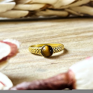 New Arrival Boho <b>Tiger</b> <b>Eye</b> <b>Ring</b> Dainty Brass Jewelry Women 18k Gold Plated Filigree Band Minimalist Statement Wholesale/OEM/ODM - Product Image 6