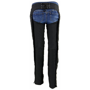 Pantalones de Motocicleta de Cuero Negro para Mujer Samroz Sports, Panel de Mezclilla Azul, Logotipo Frontal Bordado en Rojo, Personalizable, para Todas las Temporadas - Product Image 4