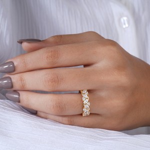 Anillo de Eternidad, Anillo de Boda para Mujer, Joyería de Aniversario, Regalo Impresionante, Anillo de Moissanita con Corte Marquesa en Oro de 14K - Product Image 5