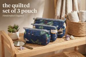 Juego de 3 Bolsas Acolchadas de Lujo Personalizadas, Bolsa de Aseo de Algodón Jaipur con Estampado de Bloques, Organizador de Maquillaje, Estuche de Cosméticos, Kit de Viaje para Mujer - Product Image 2