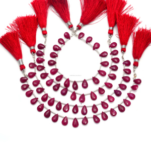 Cuentas de forma de pera hechas a mano de 6 pulgadas facetadas de zafiro superior súper Natural 10x6 a 11x7 MM hebra de piedras preciosas rojas para la fabricación de joyas - Product Image 1