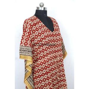 Robe Kaftan Midi Moulante 100% Coton Pur à Motifs Floraux Indiens, Style Sexy pour Mamans, Idéale Été Printemps Plage ou Tenue de Nuit - Product Image 4