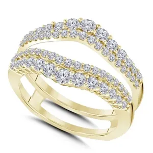 Moissanite Double Band <b>Ring</b> Round Cut Cluster <b>Open</b> <b>Ring</b> Gold Plated Silver <b>Ring</b> Luxury Statement Jewelry - Product Image 1