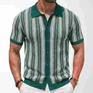 Polo d'été pour homme en maille haut de gamme à manches courtes, rayé jacquard, idéal pour le bureau ou la plage - Product Image 2