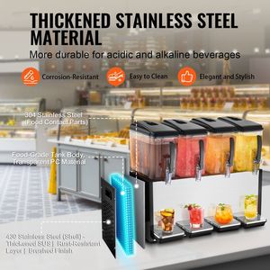 Distributore di Bevande Commerciale a 4 Serbatoi, 12 L/12,7 QT per Serbatoio, 510W, Macchina per Tè Freddo in Acciaio Inox per Erogazione Succhi - Product Image 4