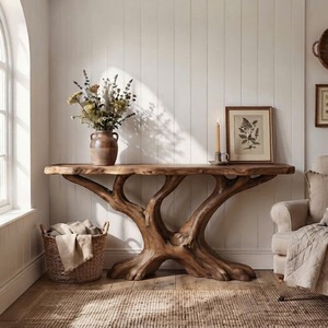 Table en bois massif naturel faite à la main, design unique de console vintage pour salle à manger, luxe minimaliste, entrée d'hôtel, nouvelle décoration de maison - Product Image 2