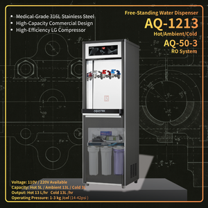 Dispensador de Agua Independiente Aquatek AQ-1213, Sistema de Agua Fría y Caliente con Ósmosis Inversa, Acero Inoxidable, Grado Comercial, 110V 220V - Product Image 1