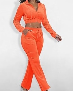 Hoodie And Joggers Zipper <b>Tracksuit</b> 2pcs Suit Set Sexy Stretchy Sporty Cropped Set Velvet <b>Velour</b> Track Suit For Women Breathable - Product Image 3