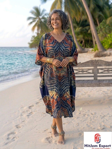 Printed <b>Kaftan</b> Dress Ladies Beach Wear Soft Fabric Loose Fit <b>Summer</b> Resort Cover Up Island Vacation Wholesale Export Supply - Product Image 3