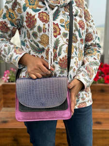 กระเป๋าสะพายข้างหนังจระเข้ทำด้วยมือสำหรับผู้หญิง, สินค้ามาใหม่กระเป๋าสะพายข้างหนังรีไซเคิลหรูหราสไตล์ตะวันตก - Product Image 2