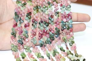 Perles de tourmaline multicolores naturelles facettées en forme de cœur, 6 mm, percées en haut, trou de 0,50 mm, brins de 8 pouces pour la fabrication de bijoux et l'artisanat - Product Image 3