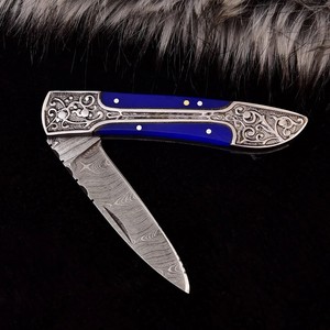 Handmade Damascus Steel Folding Pocket Knife Rose Wood Razor Sharp EDC Outdoor Hunting High Durability OEM Support Clip Point - Product Image 2