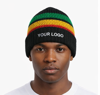Gorro de punto rizado multicolor con rayas Rasta Reggae, el más vendido al por mayor, gorro de invierno de punto acanalado estilo Rasta
