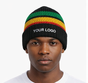 Bonnet tricoté côtelé Rasta Reggae rayé multicolore, le plus vendu en gros, bonnet d'hiver tricoté côtelé couleur Rasta - Product Image 1