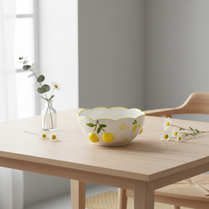 Tazón para Ensalada de Primera Calidad 3460988B-15, Diseño Estampado en Espiral Amarillo Limón, Porcelana Fina - Product Image 5