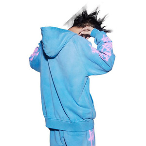Chándal Unisex Azul con Capucha y Estampado de Letras Rosas, Estilo Urbano, Corte Holgado, Ropa Casual de Otoño, Talla Adulto - Product Image 3