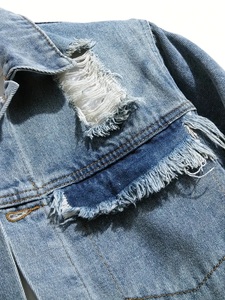 Wholesale Men Clothing Fashion Denim Distressed Jacket for Men Custom with Patchwork with Logo <b>Top</b> Quality With Low Price - Product Image 4