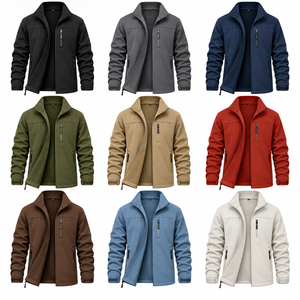 Men's Olive Green Fleece <b>Jacket</b> Stand Collar Zipper Casual Windproof Outdoor Warm <b>Jacket</b> Regular Fit Autumn Wear - Product Image 4