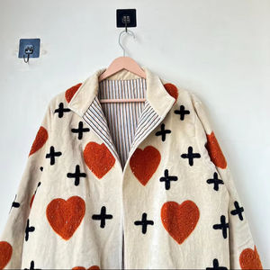 Handmade 100% Cotton Velvet Suzani Kimono Jacket | Winter Breathable Eco-Friendly Quilted Boho Design Embroidery <b>Covered</b> <b>Buttons</b> - Product Image 1