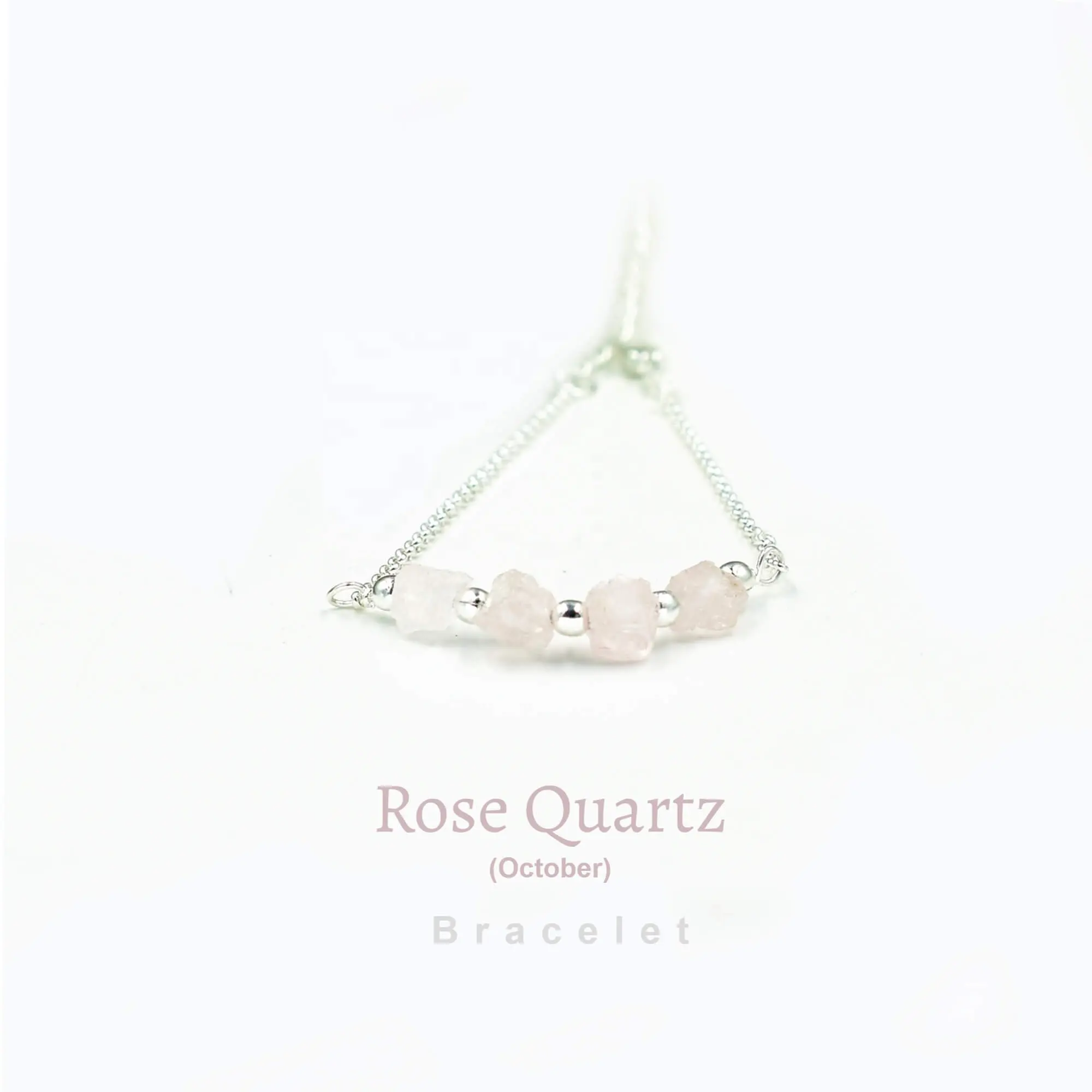 Pulseira ajustável pedra de aniversário, rosa cristal cura raw quartzo rosa pulseira bracelete de prata pulseira presente jóias