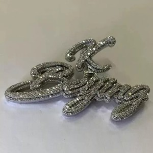 Pendentif personnalisé en moissanite, argent sterling 925 plaqué or, 15g, style hip-hop glacé, collier personnalisé avec nom écrit - Product Image 5