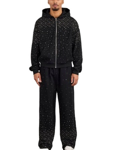 Conjuntos Deportivos de Hombre con Cremallera y Pedrería Brillante, Ropa Urbana con Lentejuelas, Conjuntos Deportivos con Cremallera, Sudaderas con Capucha Extra Grandes de Moda, Pantalones Deportivos OEM - Product Image 2