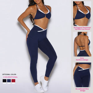 Conjunto Deportivo de 2 Piezas para Yoga y Fitness, Bra Deportivo y Leggings de Cintura Media, Diseño Sólido, Secado Rápido, Spandex y Poliéster para Entrenamiento en Gimnasio - Product Image 3